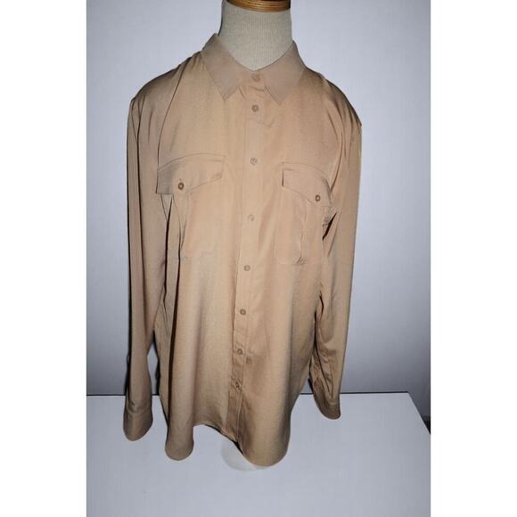 Lauren Ralph Lauren Tan Satin Blouse – Size L – Long Sleeve Button Front – Chest - Picture 2 of 10